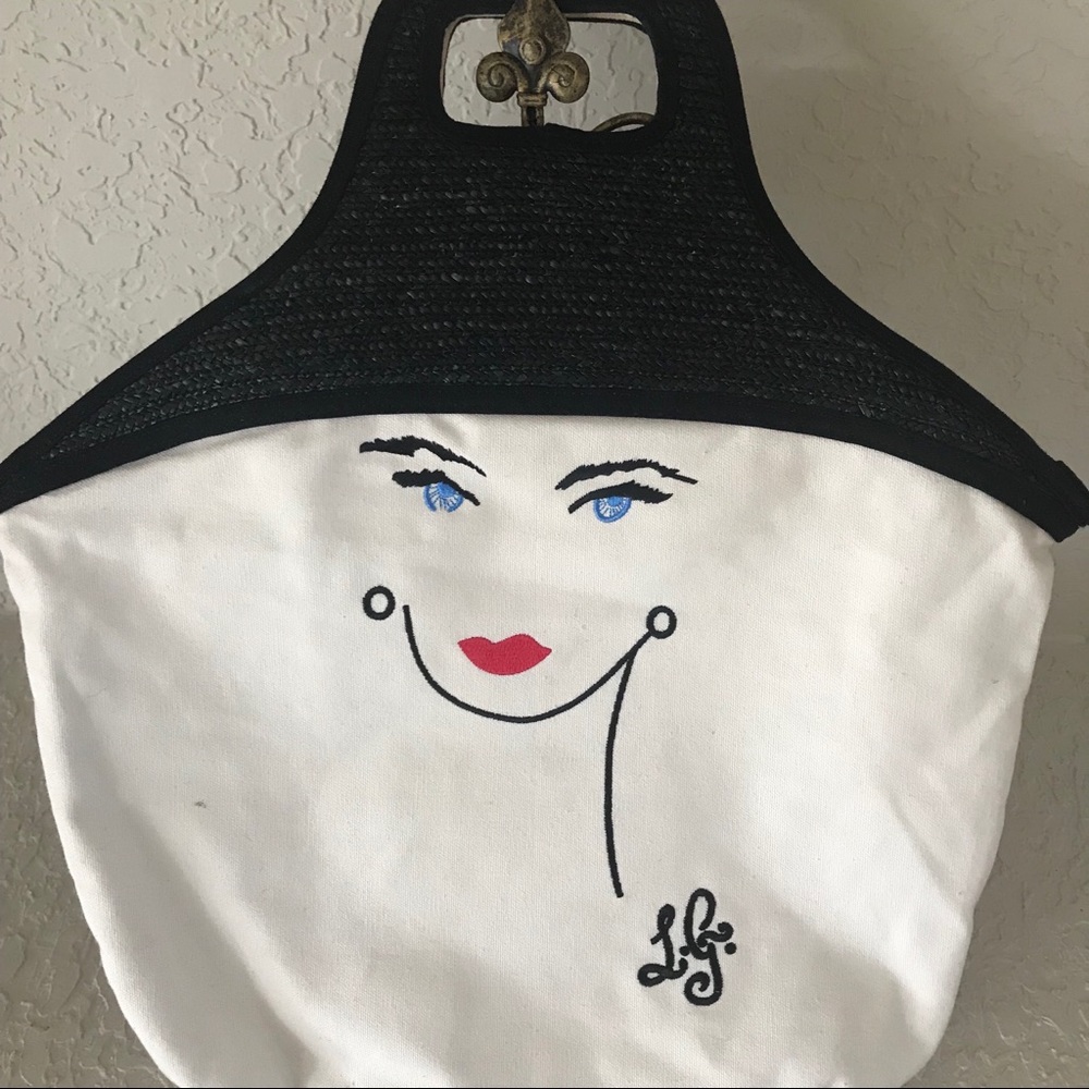 Lulu Guinness Canvas Tote with Embroidered Face